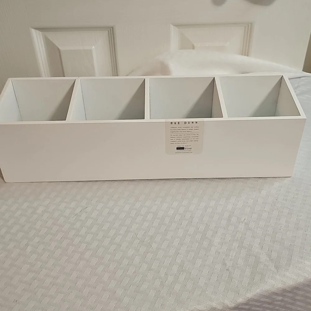Rae Dunn White Organizer Box‎ 4 compartments (new)